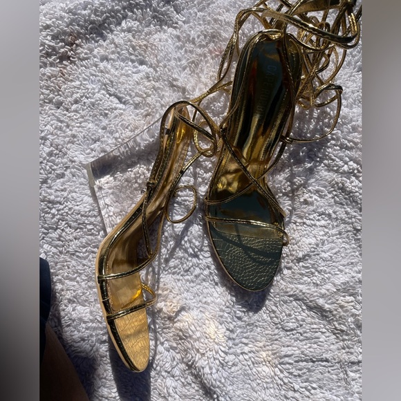Cape Robbin Fallen Gold Strap Up Clear Heel Wedge Heels - Picture 5 of 8